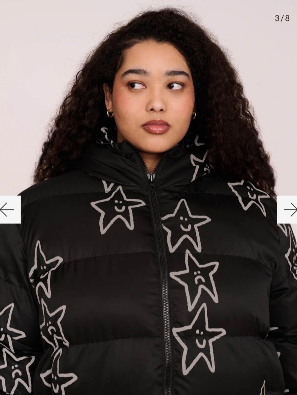 NWT! Lazy Oaf Happy Sad Reflective Print Longline Puffer Coat. Size S - Picture 2 of 16
